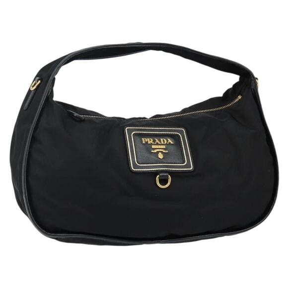 PRADA Shoulder Bag Nylon Black Gold - Picture 1 of 12